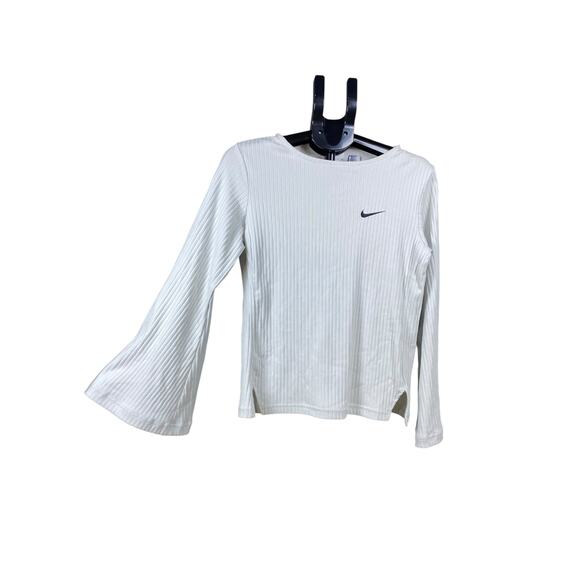 Nike Women’s Ribbed Long Sleeve Top Small White Stretch Tee Activewear Pullover - Picture 3 of 5